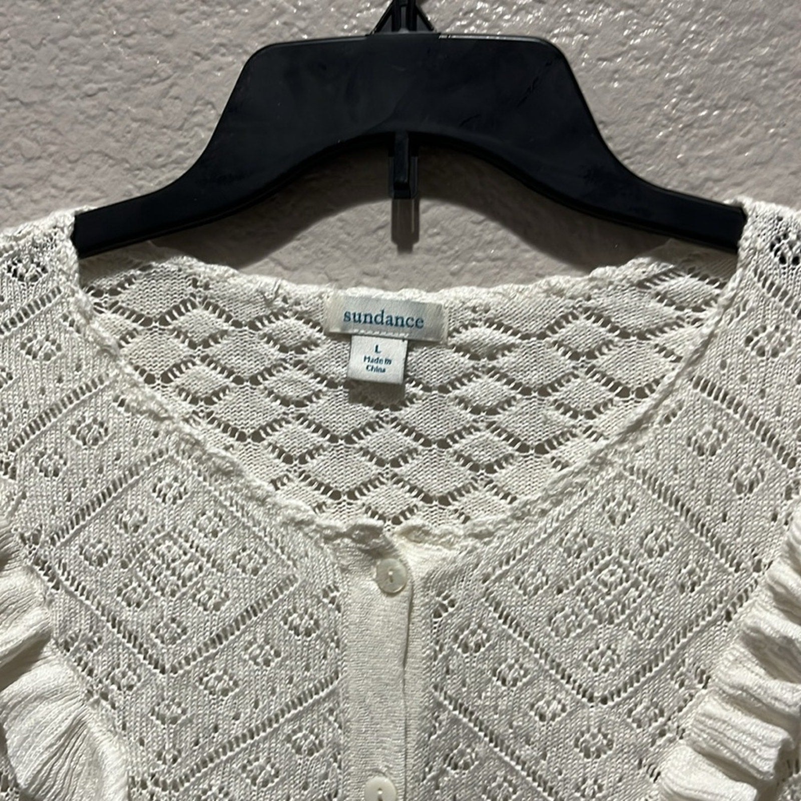 Sundance Crochet Cardigan Sweater Knitted Linen Blend Size L Off White Boho