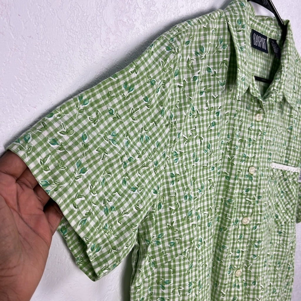 Blassport Women’s Green Casual Button Down Shirt with Floral Print Cotton Sz XL