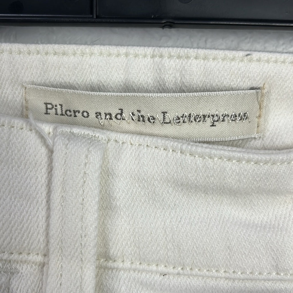 Antro Pilcro Womens Embroidered Floral Jeans Size 28 (Sz 6) Straight Leg ivory
