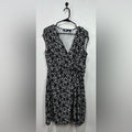 Lands End Dress Sz L(14-16) Black White Striped Floral Sleeveless Front Knot