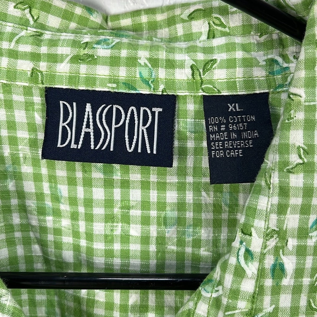 Blassport Women’s Green Casual Button Down Shirt with Floral Print Cotton Sz XL