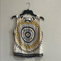 Renee C. Women’s Blue Cream Geometric Fitted Sleeveless Top Sz M Summer Wear