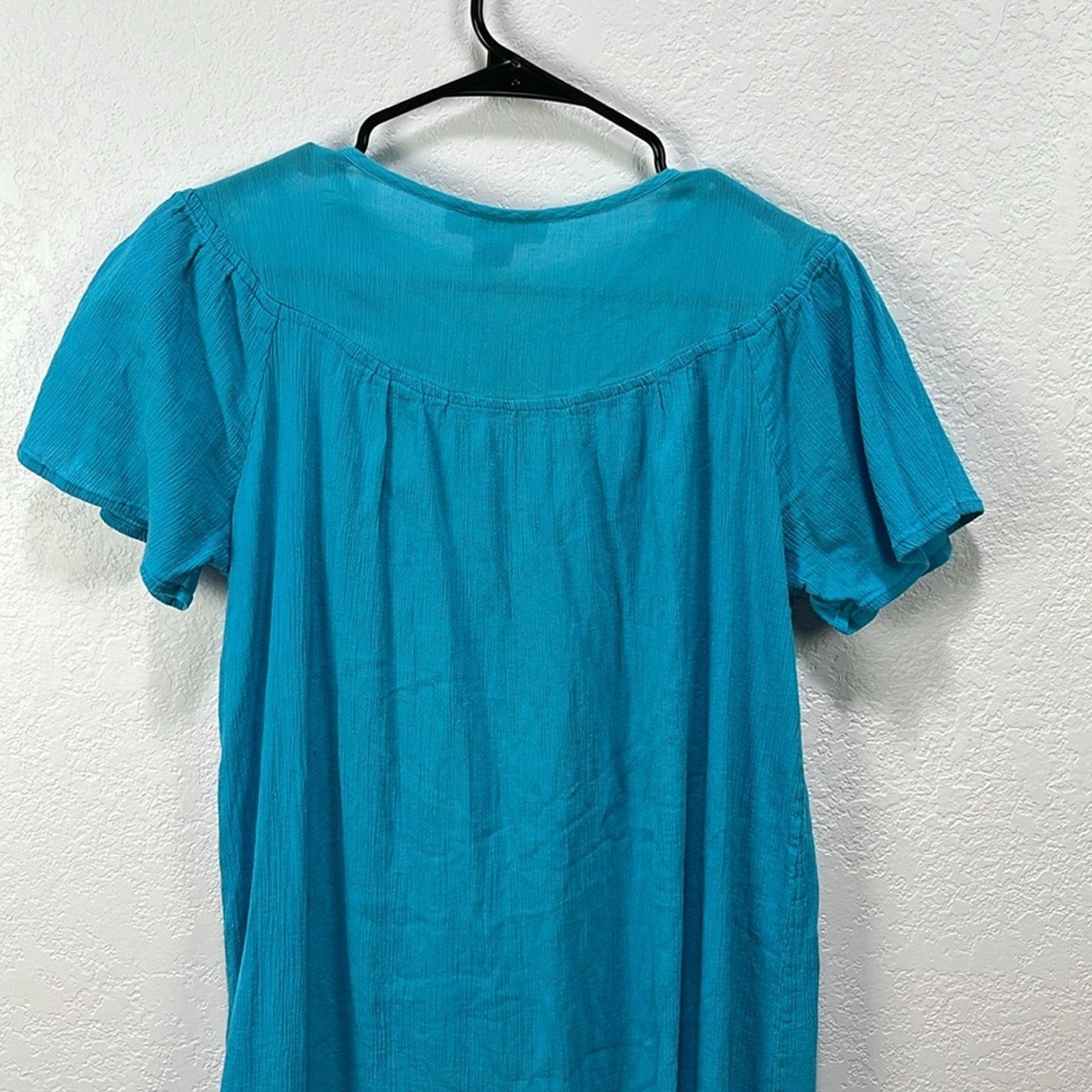 Japna Women’s Teal Dress Ruffle Short Sleeve Lace Cotton Effortless Midi Sz SP