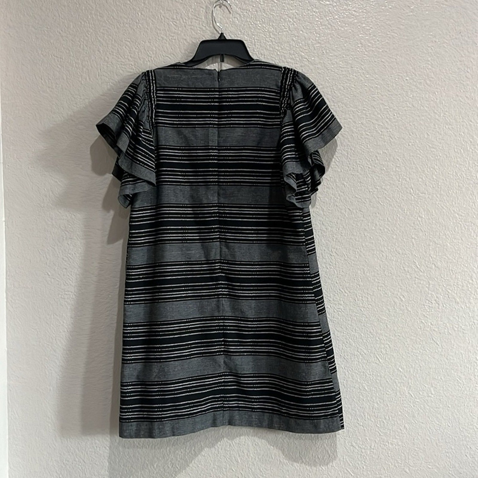Anthropologie Moon River Denmark Dress Sz M Flutter Sleeves Black/Gray Stripes