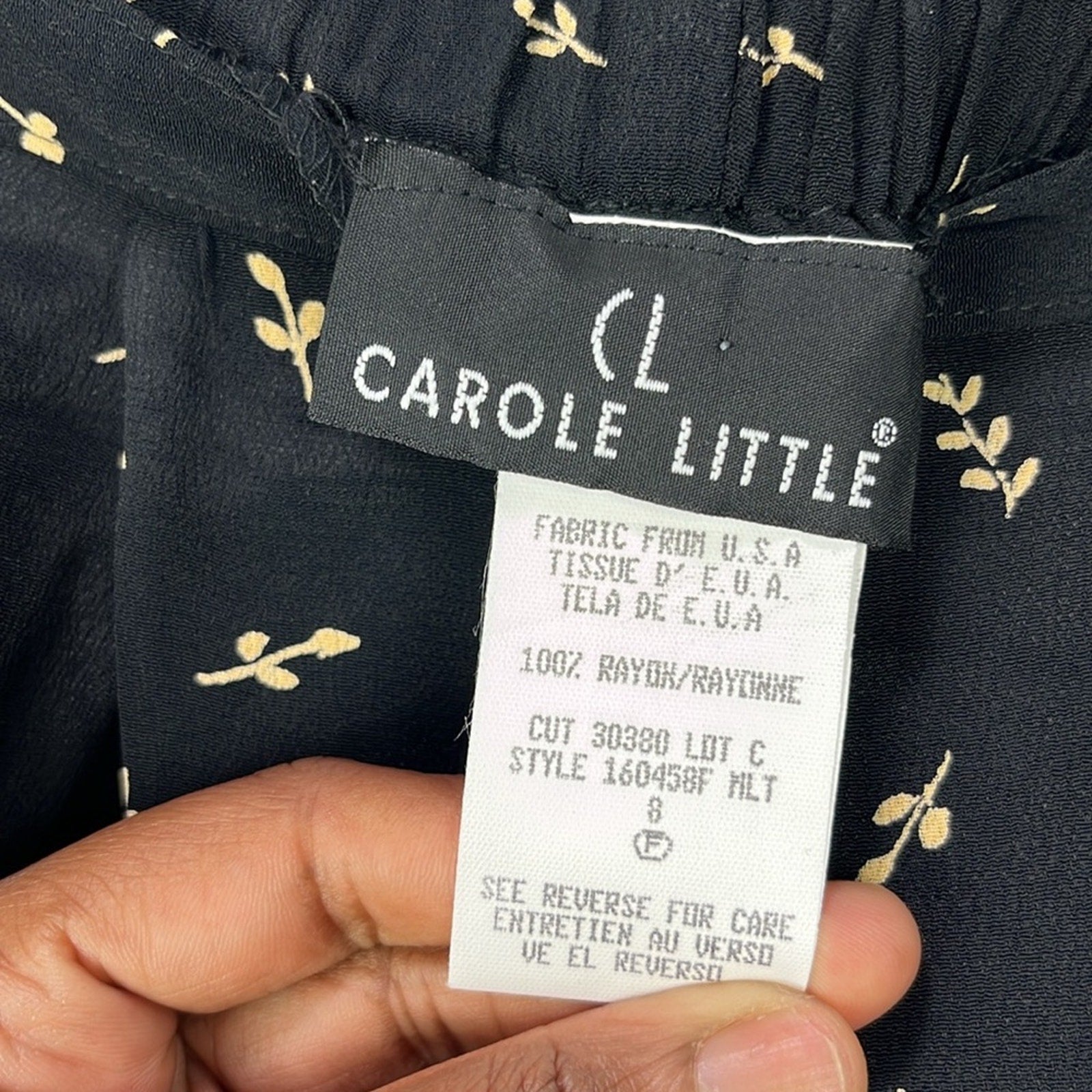 Vintage Carole Little Women’s Black Tan Floral Pants Wide Leg Sz 8 Pockets Boho
