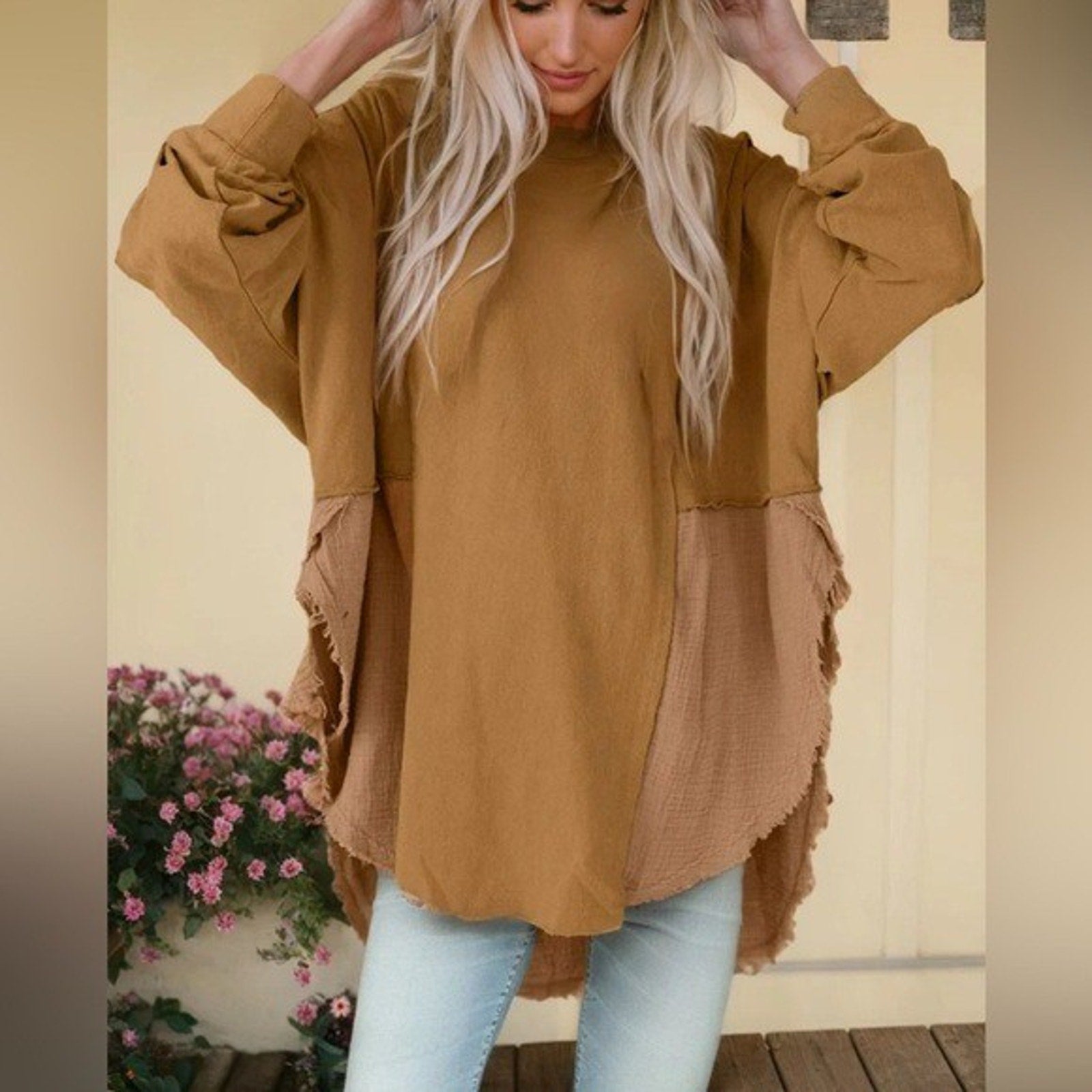 Women's Bailey Tunic Length Lightweight Pullover Sweater Cotton Blend Sz M Chic