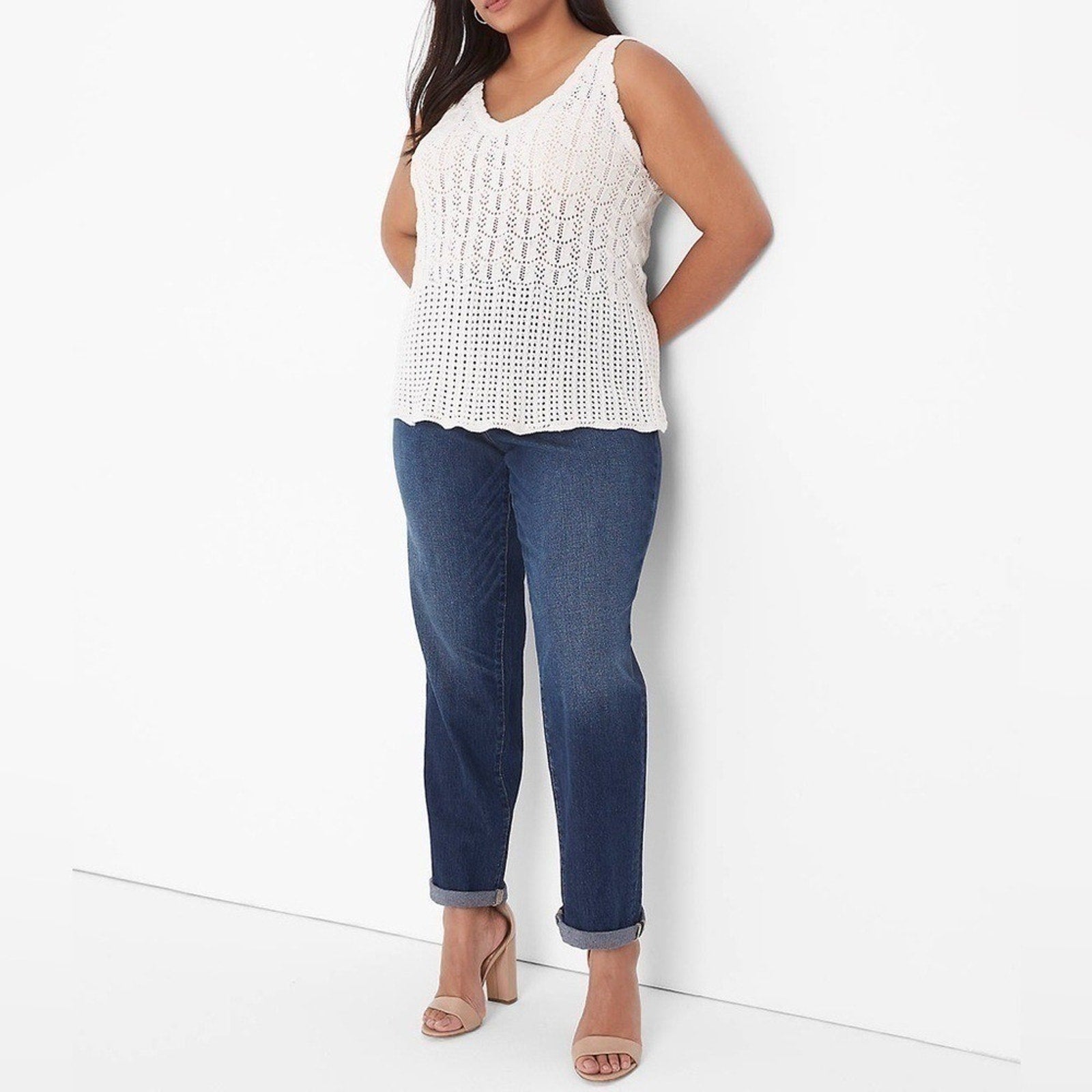 Lane Bryant Sleeveless V-Neck Pointelle Sweater Size 14/16