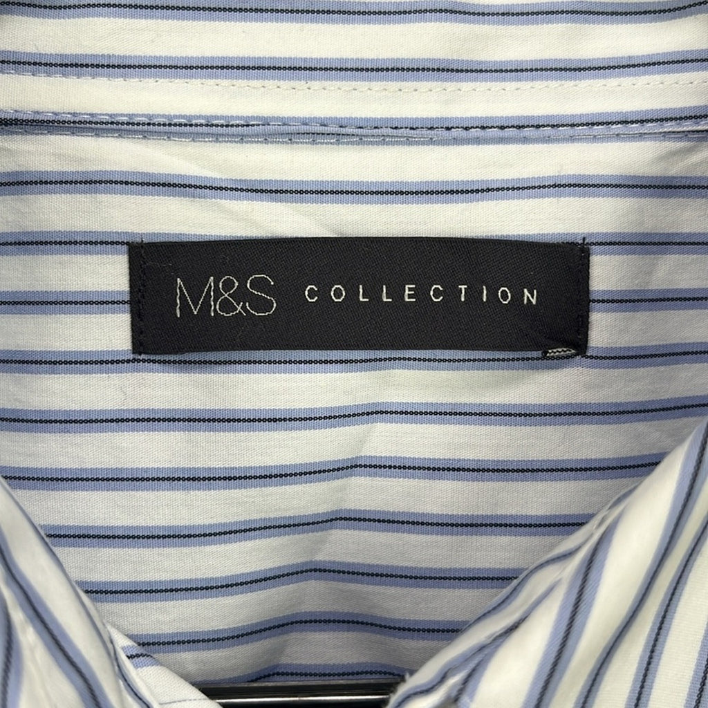 M&S Collection Womens Blue Mix Top ButtonDown Short Sleeve UK 16 (Large) Striped