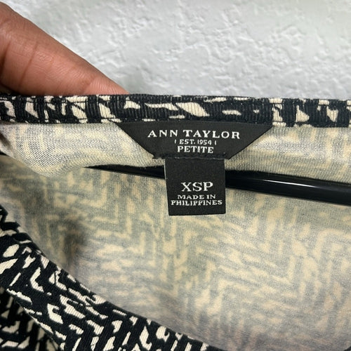 Ann.Taylor Women’s Sleeveless Belted Black Tan Graphic Dress Sz XSP Mini Elegant