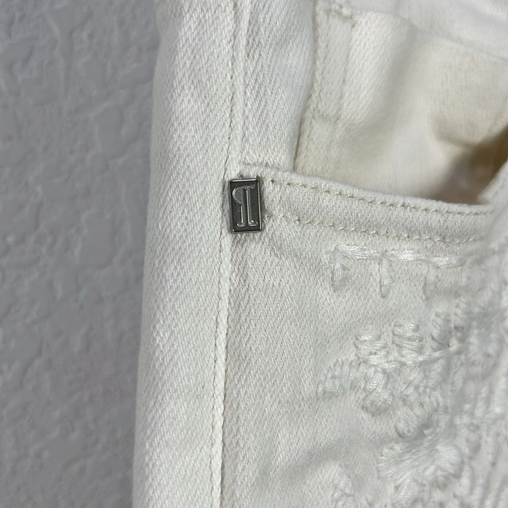 Antro Pilcro Womens Embroidered Floral Jeans Size 28 (Sz 6) Straight Leg ivory