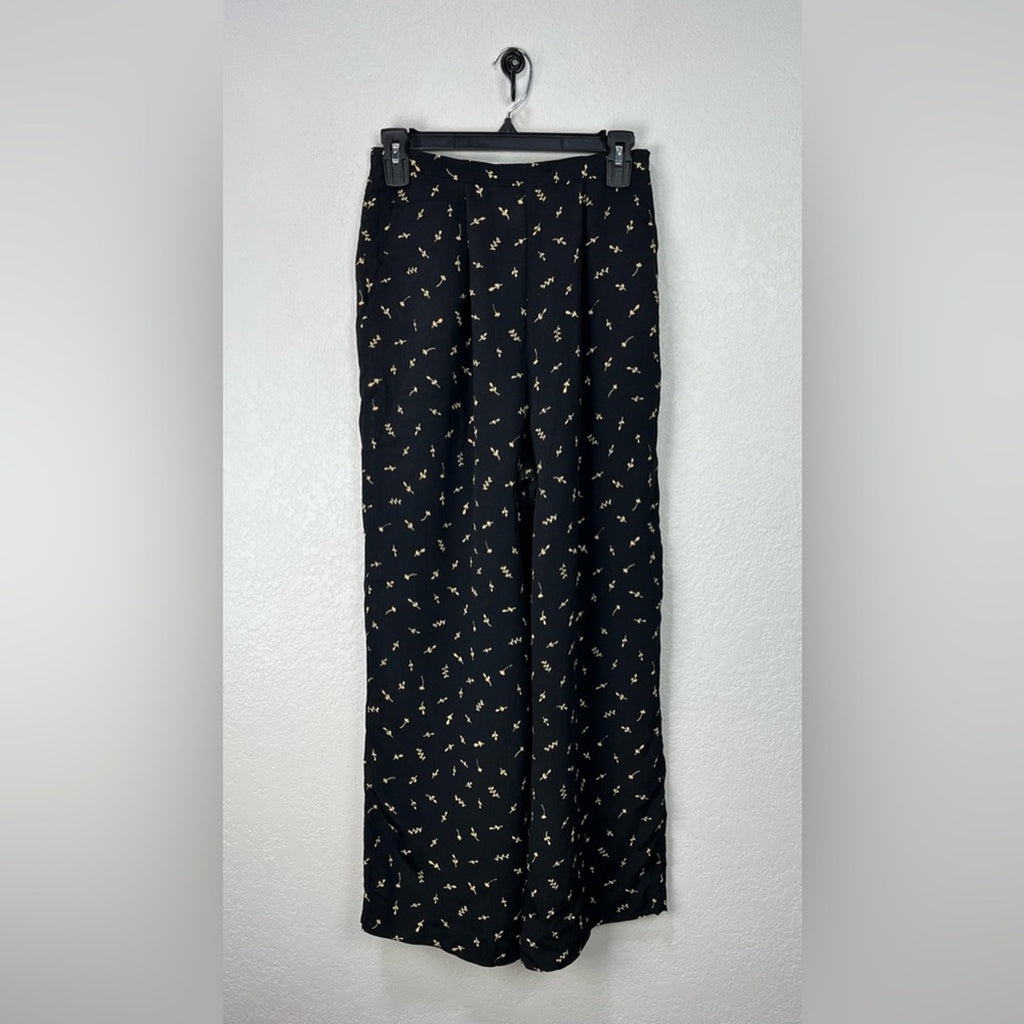 Vintage Carole Little Women’s Black Tan Floral Pants Wide Leg Sz 8 Pockets Boho