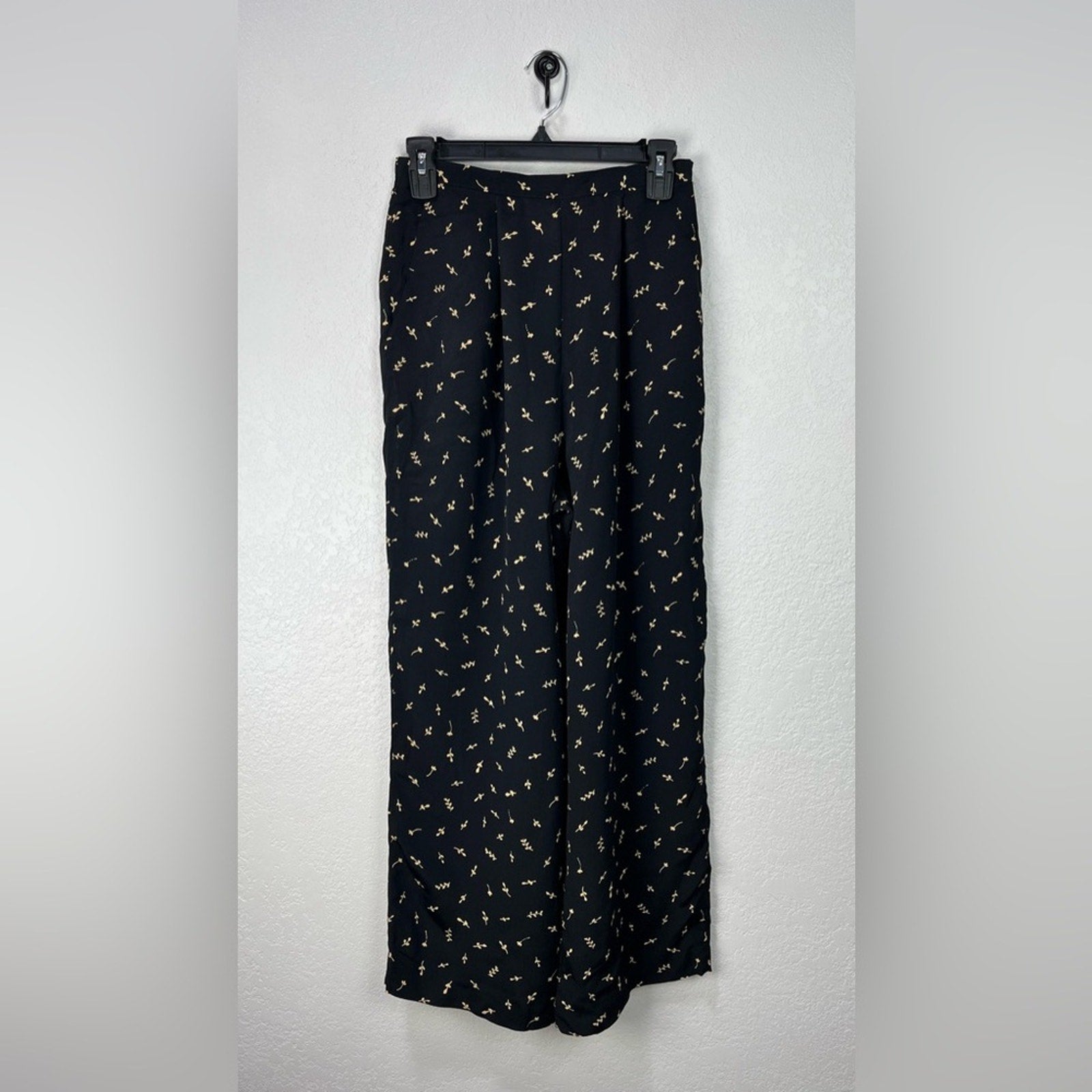 Vintage Carole Little Women’s Black Tan Floral Pants Wide Leg Sz 8 Pockets Boho