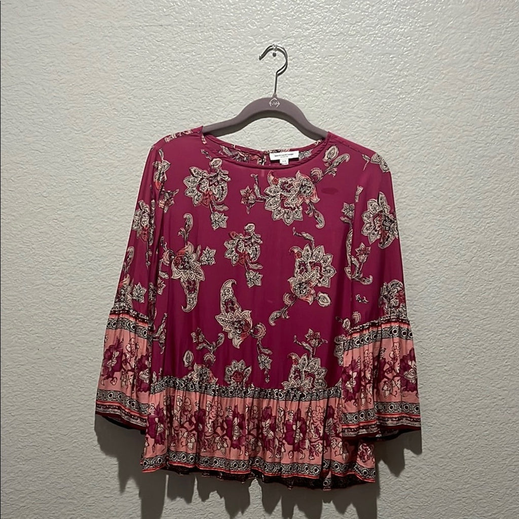 Beachlunchlounge Boho Peasant Top Large Bell Sleeves Layered Ruffles Size S/P