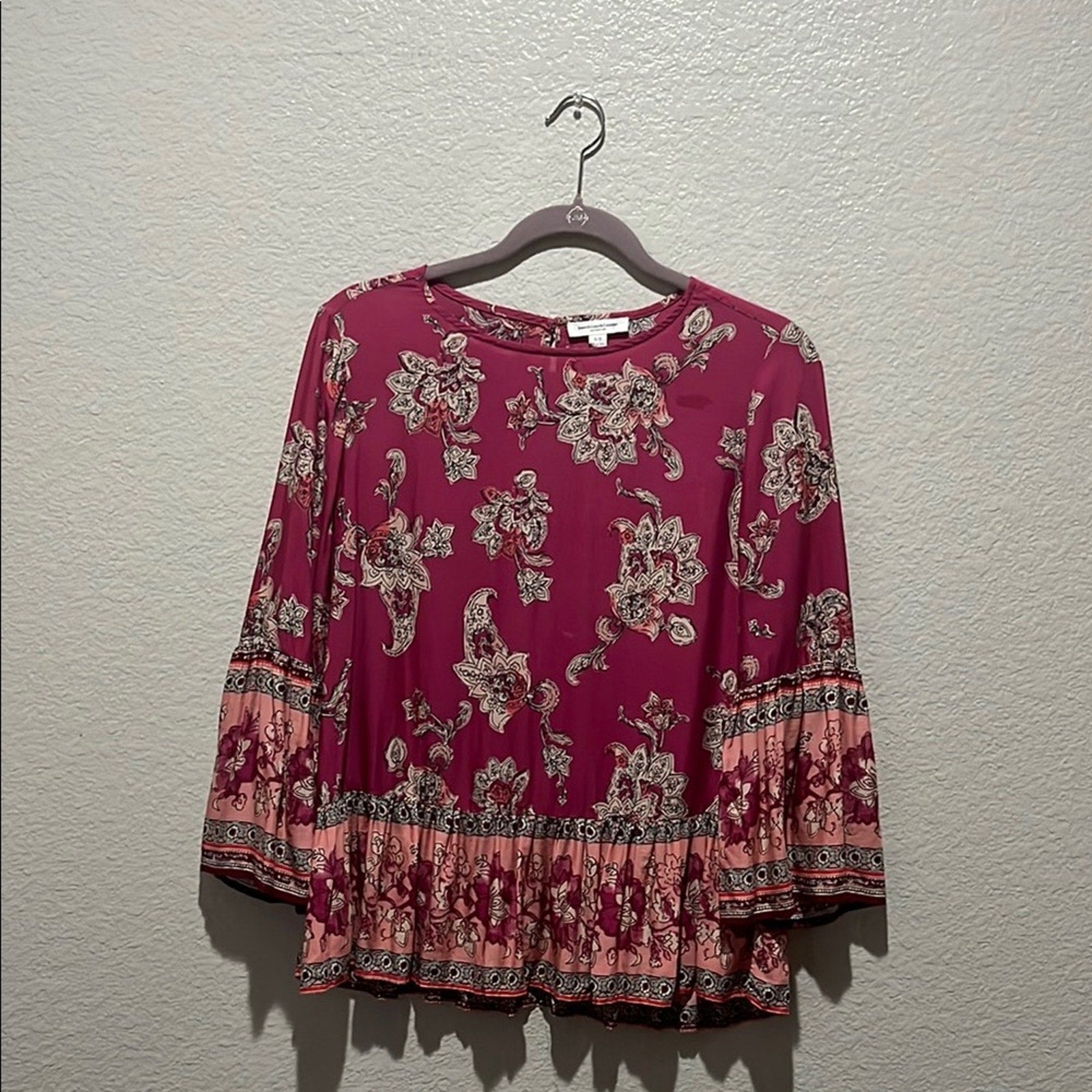 Beachlunchlounge Boho Peasant Top Large Bell Sleeves Layered Ruffles Size S/P
