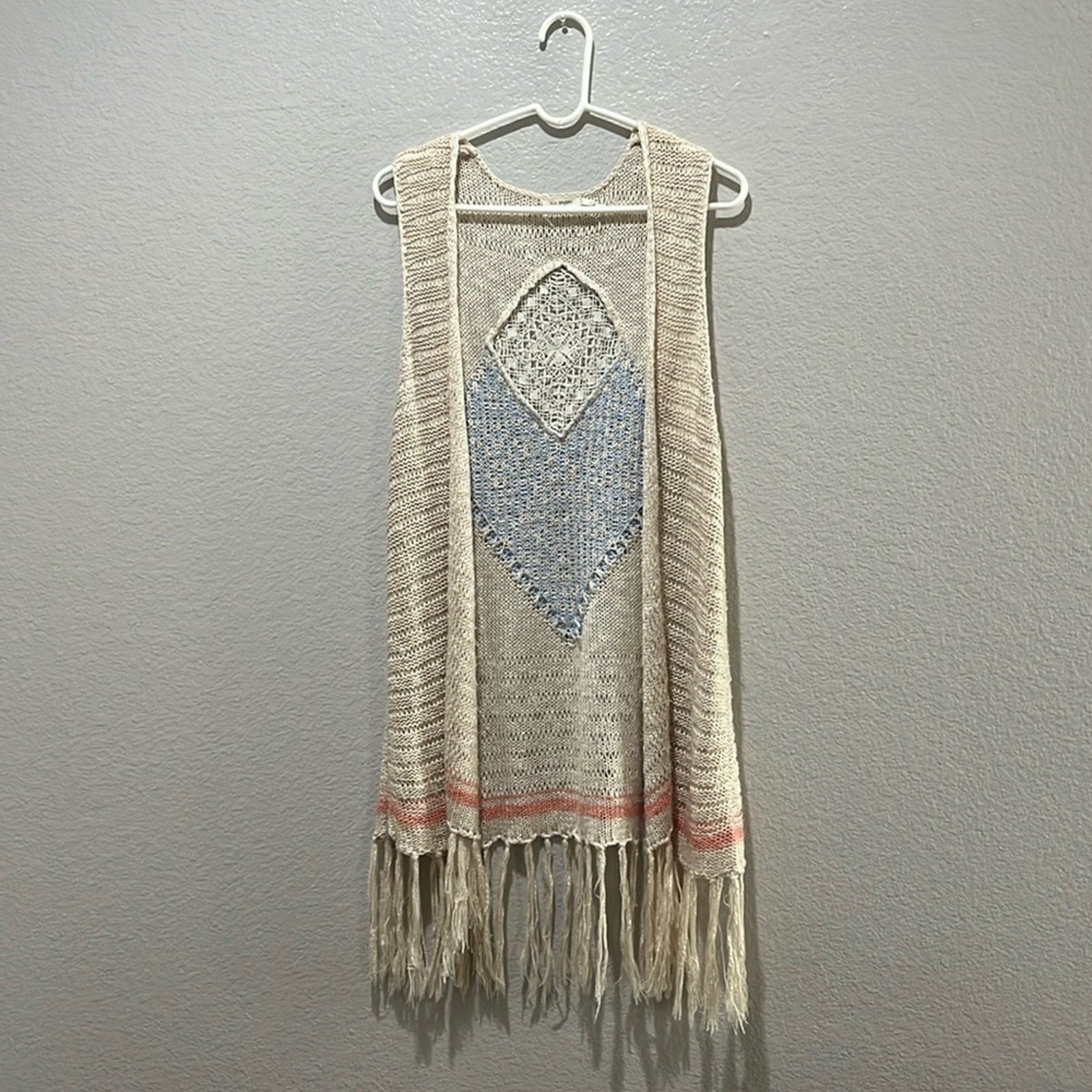 Blu Pepper Women's SLEEVLESS KNIT Sweater Size L Multi Color boho bohemian