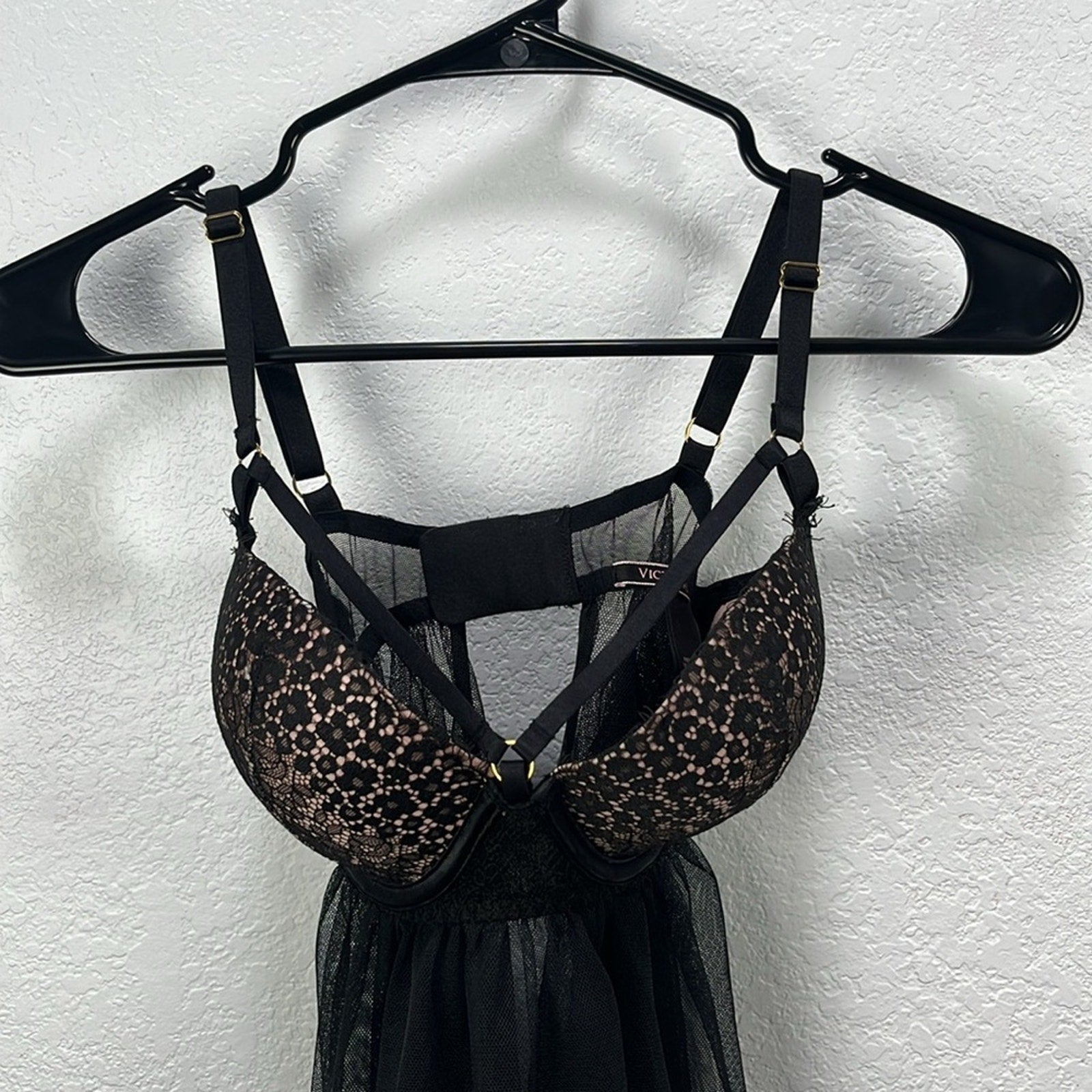 New Victoria’s Secret Strappy Lace Tulle Babydoll Nightie Lingerie Size 34D