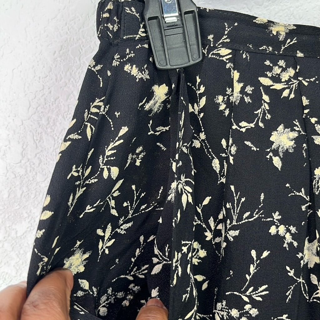 Vintage Street Wear Carole Little Wide Leg Pants Womens 10 Black Floral Print