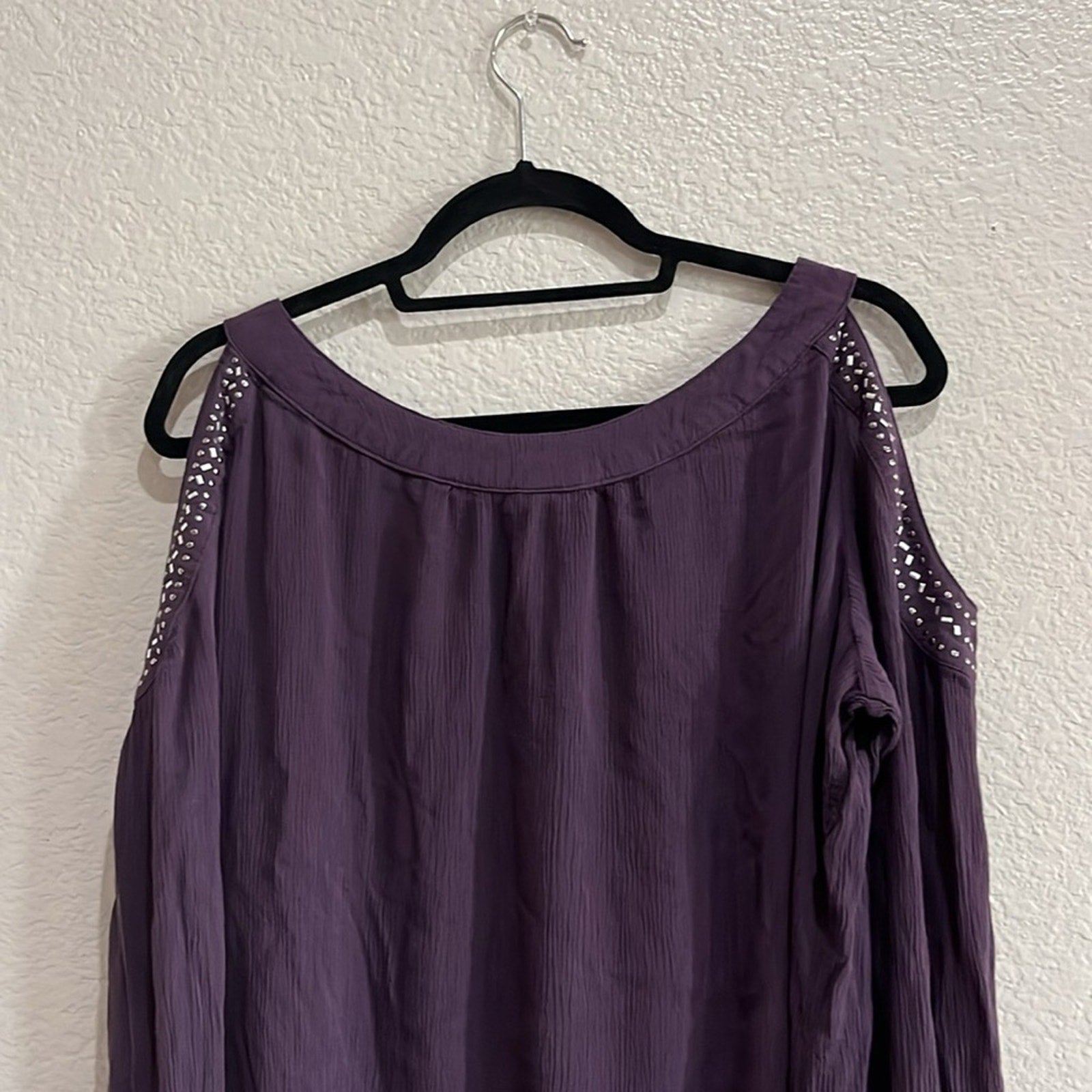 Knox Rose Dress Womens XL Purple Beaded Cold Shoulder Keyhole Neck Boho Hippie