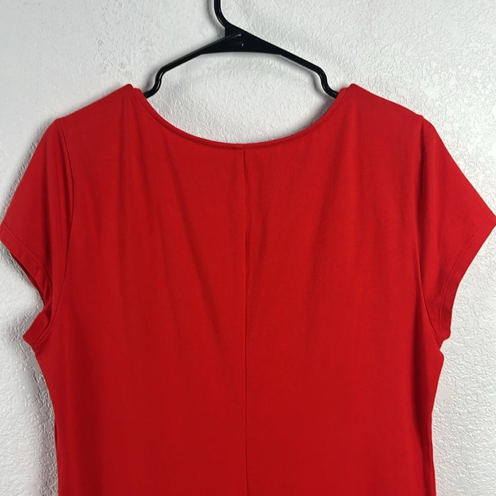 New York & Company Womens Vibrant Red Orange Midi Shirt Dress Short Sleeve Sz XL
