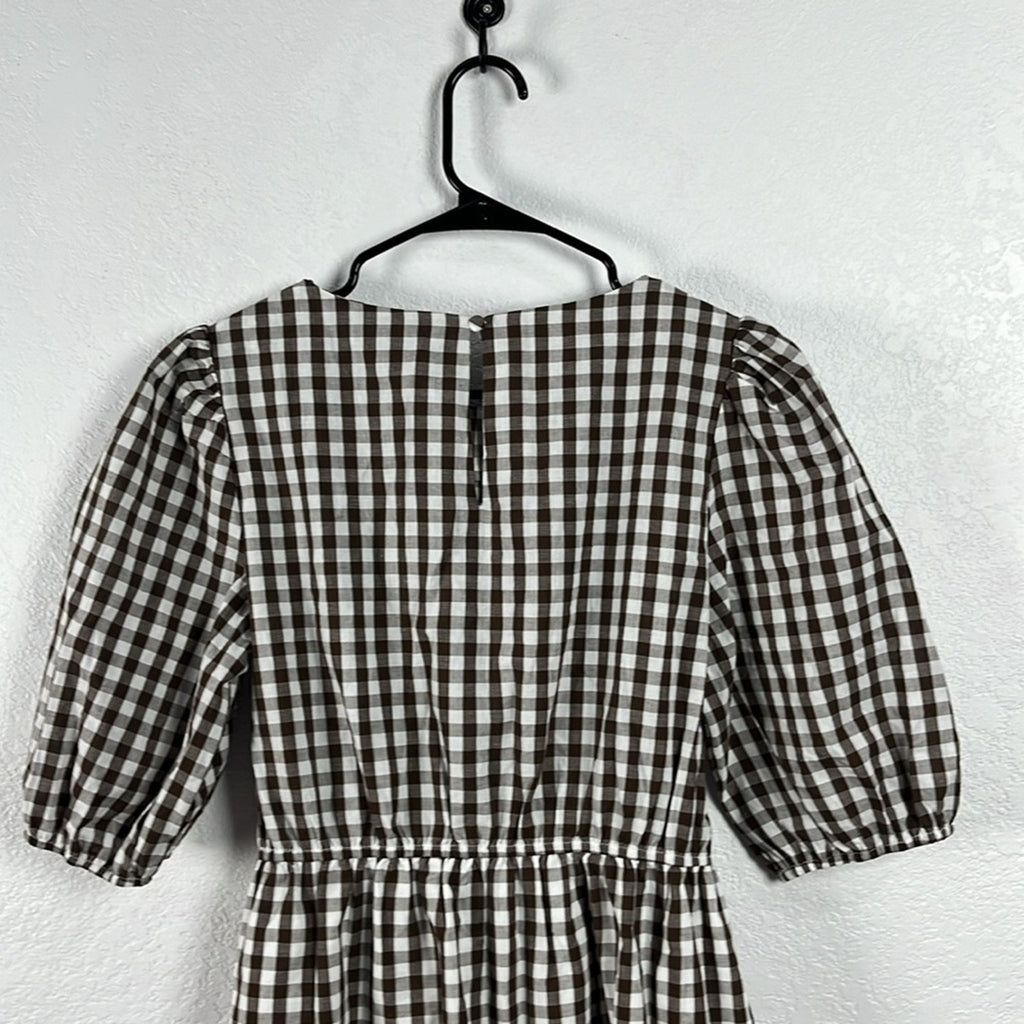 Women’s Checkered Brown Dress prairie core Front Tie Ranch Farm Girl Sz M Rural