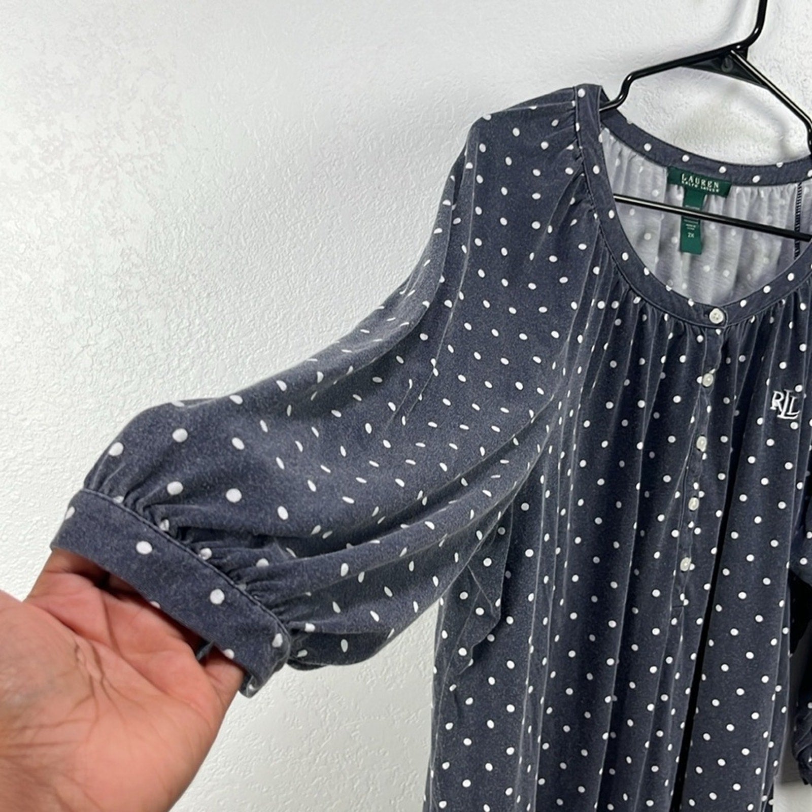 Lauren Ralph Lauren Women’s Blue  White polkadot Night Gown Plus Sz 2X Sleepwear