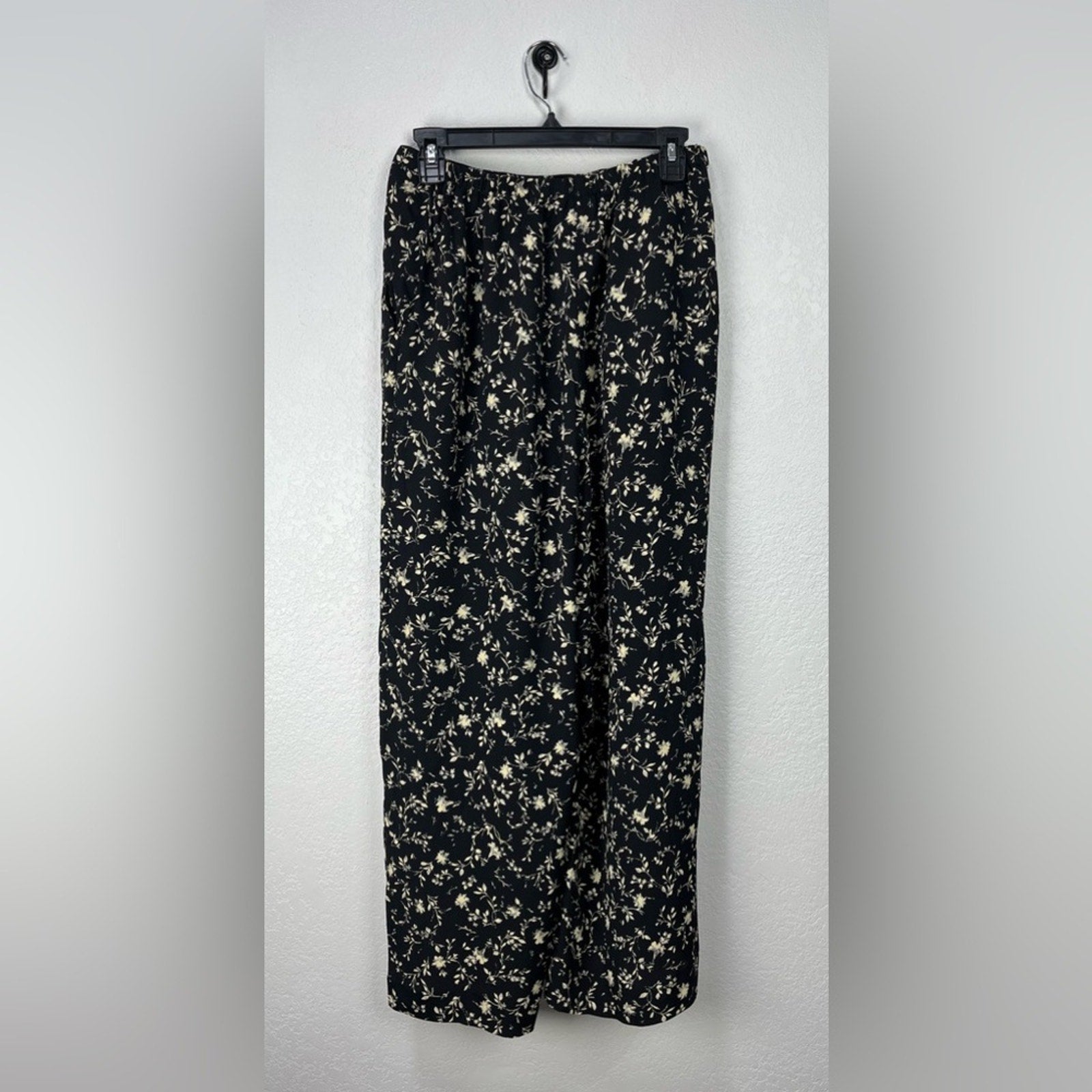 Vintage Street Wear Carole Little Wide Leg Pants Womens 10 Black Floral Print