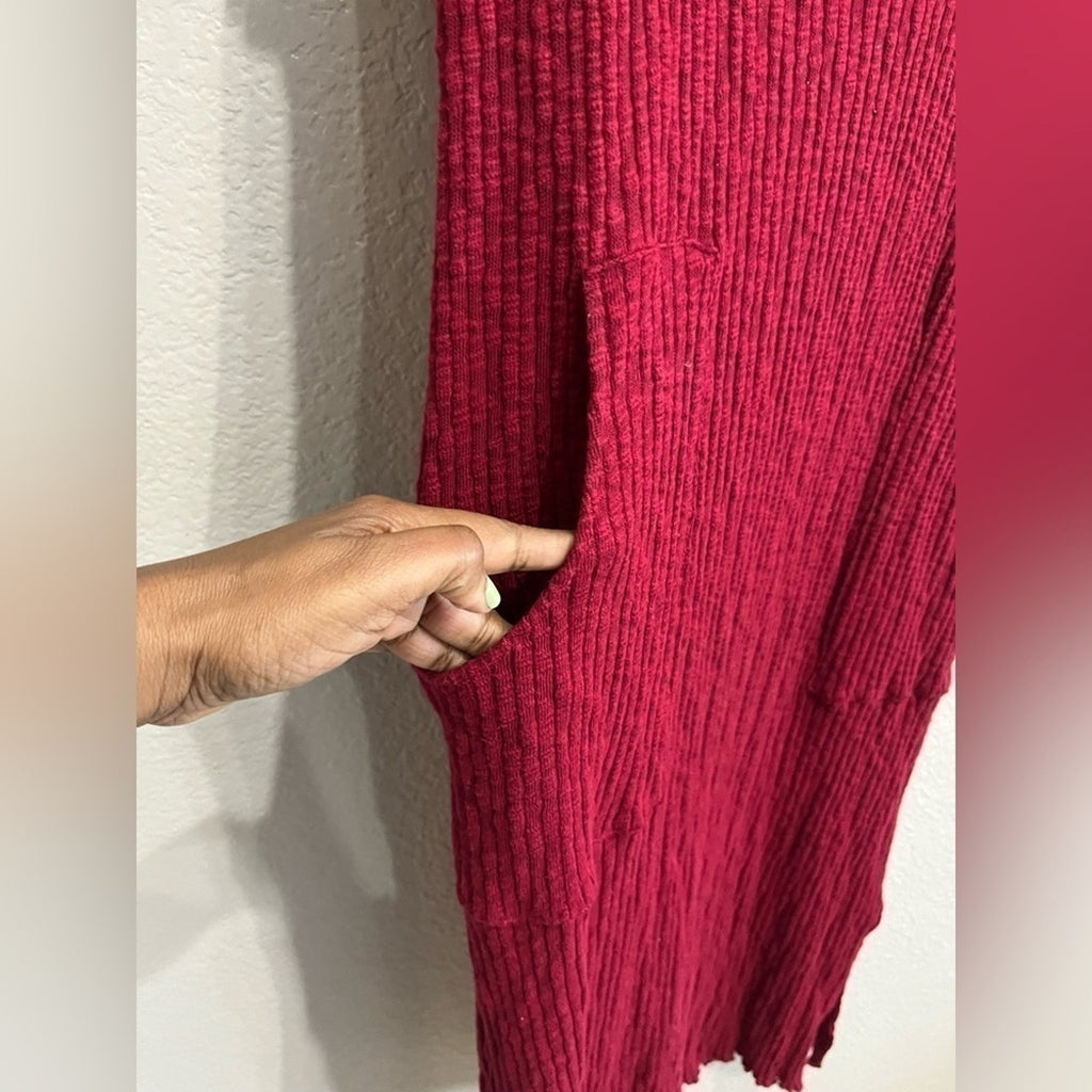 Peridot Women’s Casual maxi Dress Short Sleeve pockets Side Split burgundy Sz2