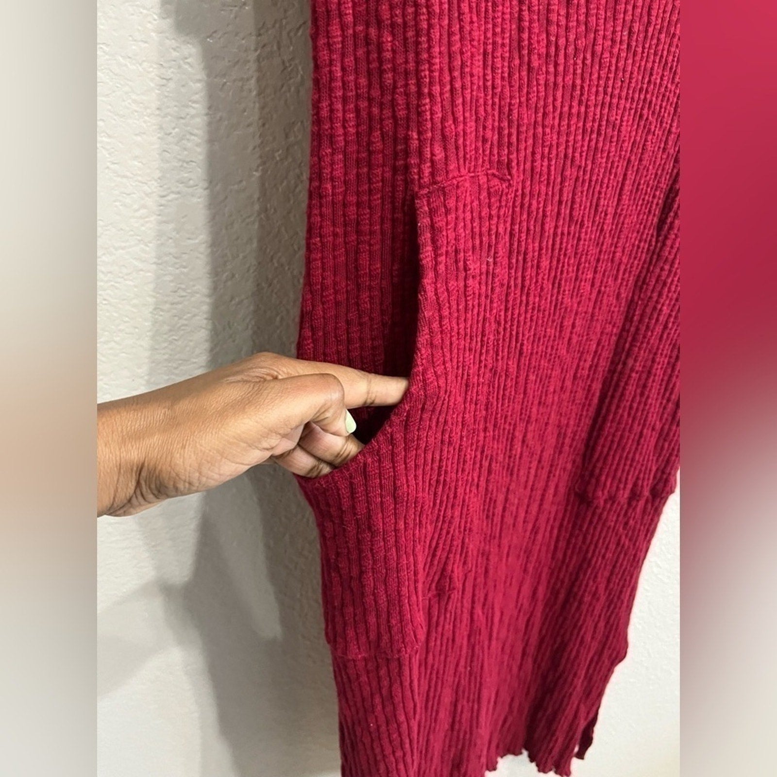 Peridot Women’s Casual maxi Dress Short Sleeve pockets Side Split burgundy Sz2