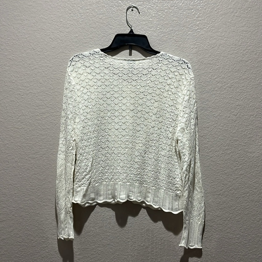 Sundance Crochet Cardigan Sweater Knitted Linen Blend Size L Off White Boho