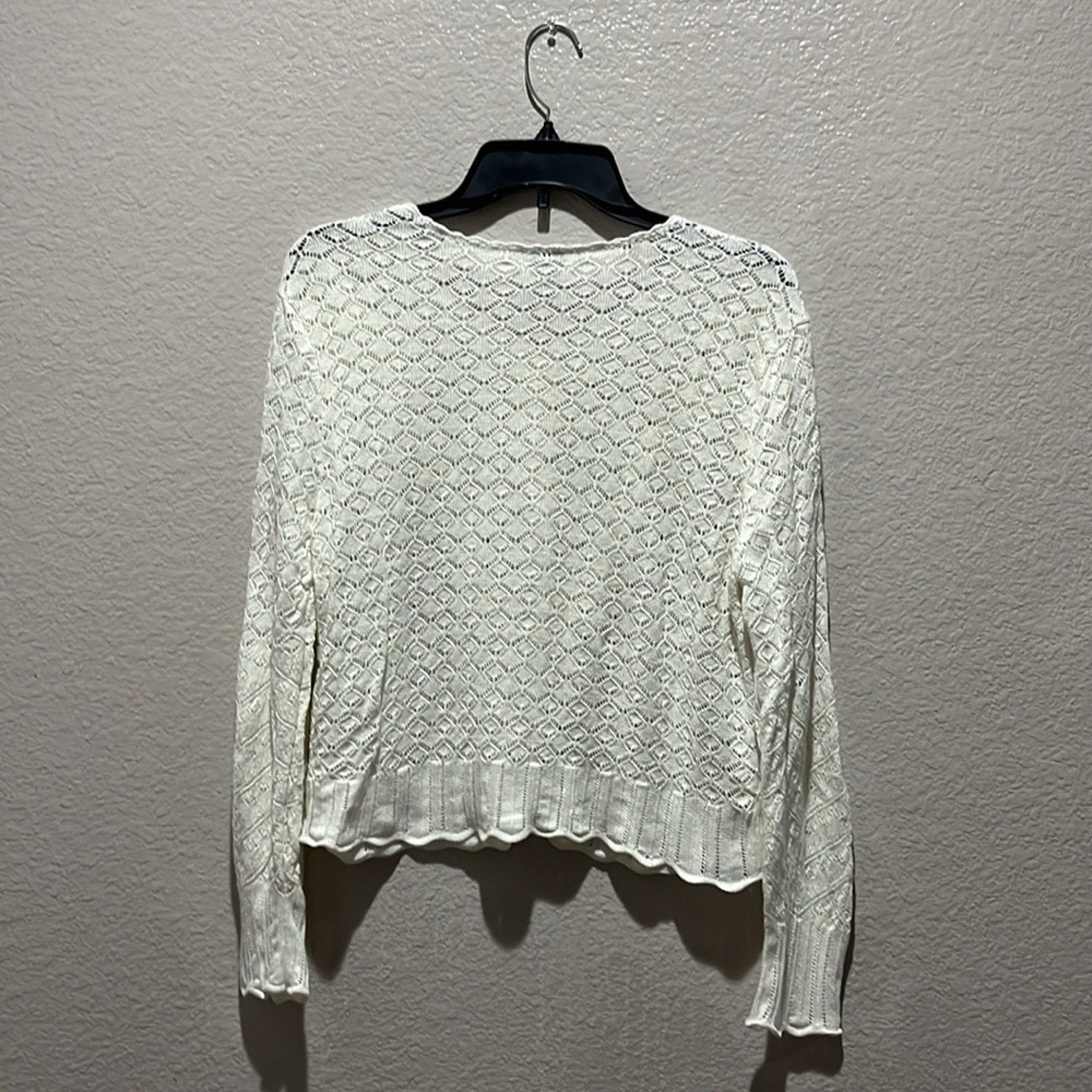 Sundance Crochet Cardigan Sweater Knitted Linen Blend Size L Off White Boho