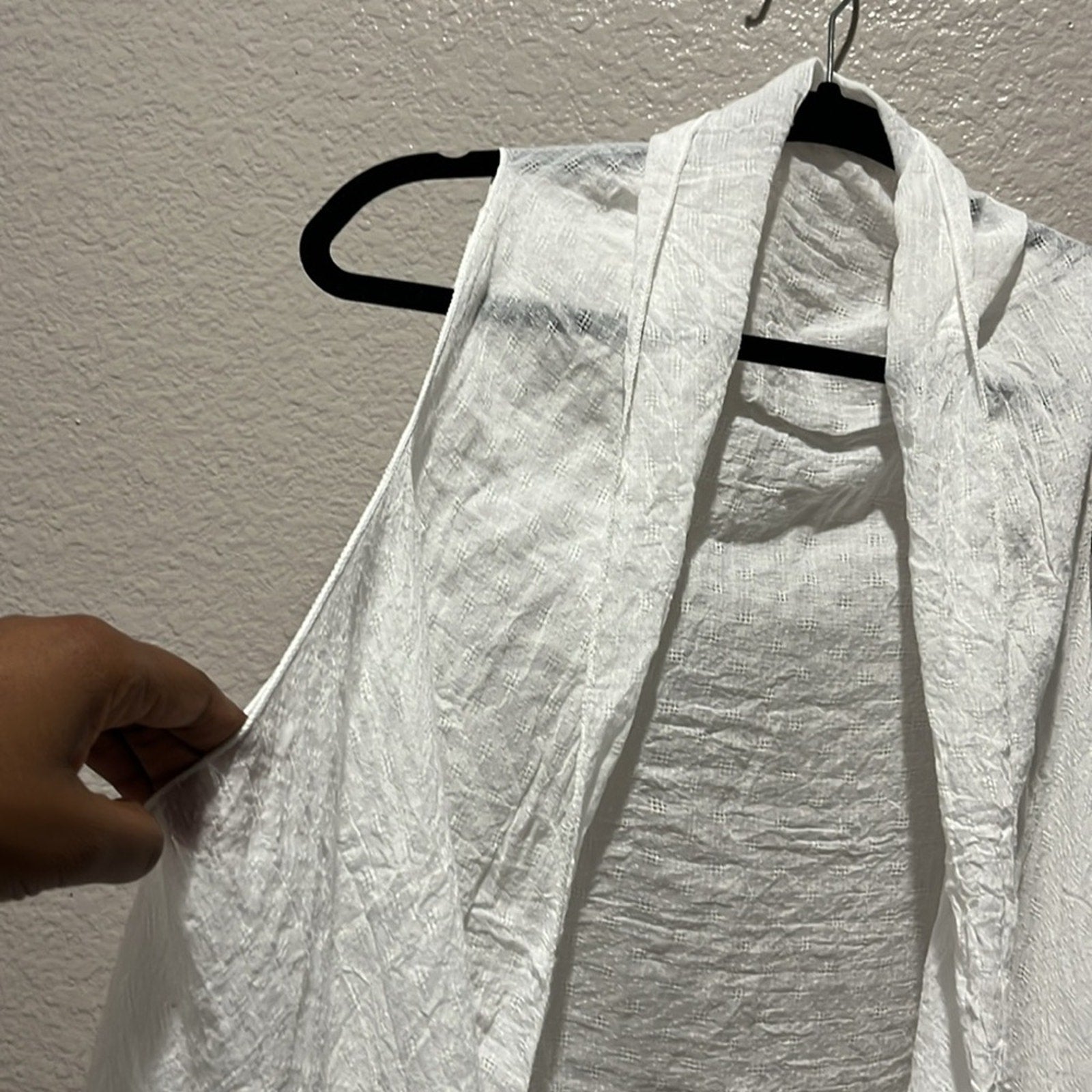 White Long Vest Layering Piece One Size Long Ruffle Hemline Sleeveless Coverup