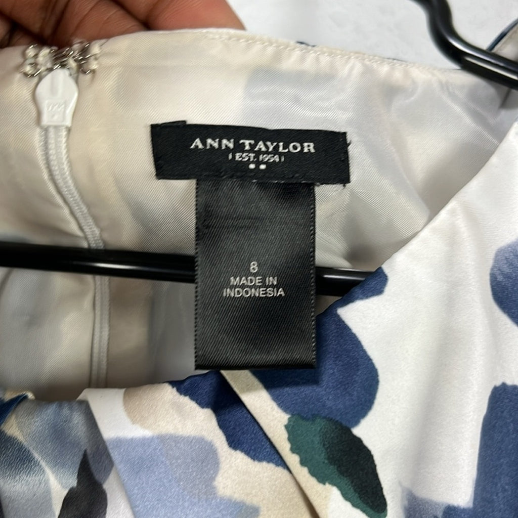Ann Taylor Satin Sleeveless Watercolor Print Sheath Cocktail Dress Women’s SZ 8