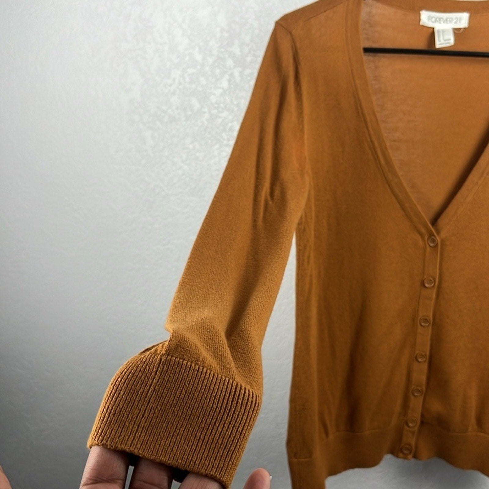 Forever 21 Women's V-Neck Button-Up Cardigan Brown Sz S Long Sleeve Office Core