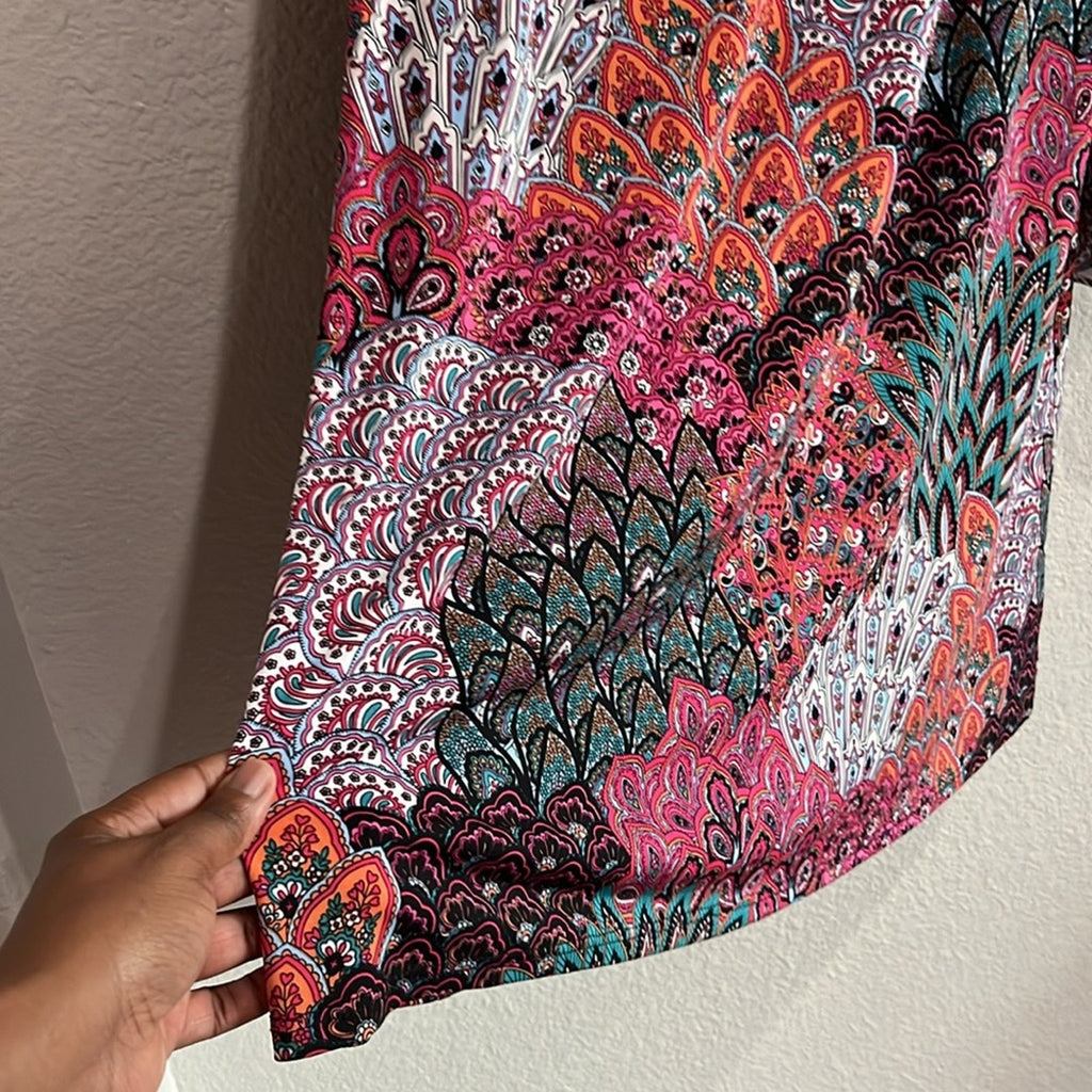 Ivy Lane Floral Paisley  Multi Color Bell Sleeve Dress Midi Boho Plus Size 2X