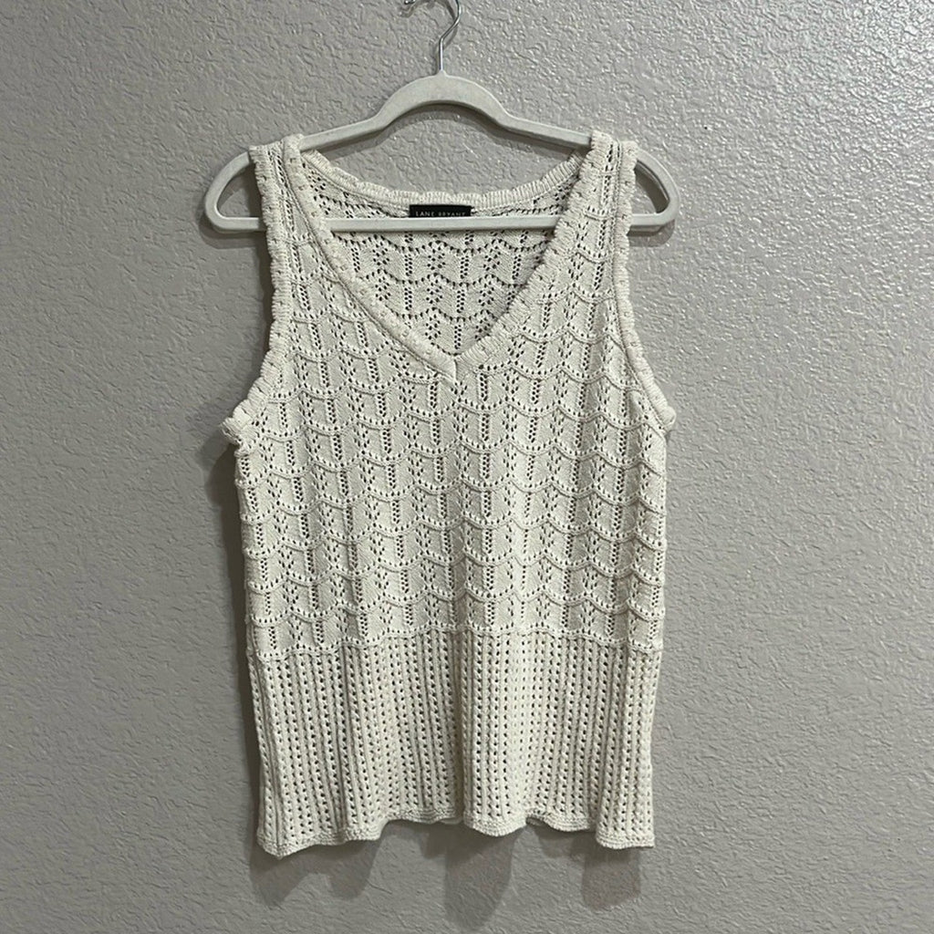 Lane Bryant Sleeveless V-Neck Pointelle Sweater Size 14/16