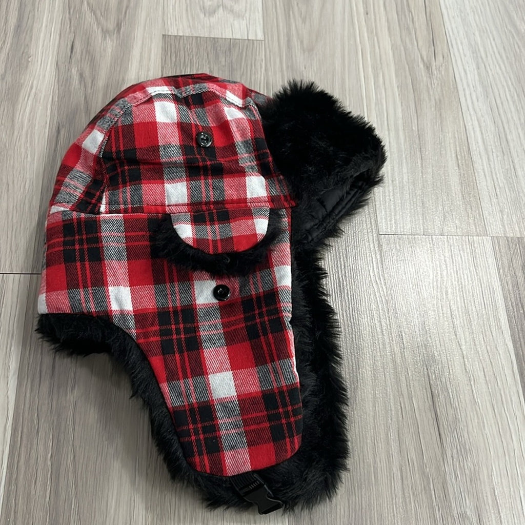 Flow Nissan Trapper Hat Winter Men Women Hat Faux Fur Ear Flap Red Plaid OSFM
