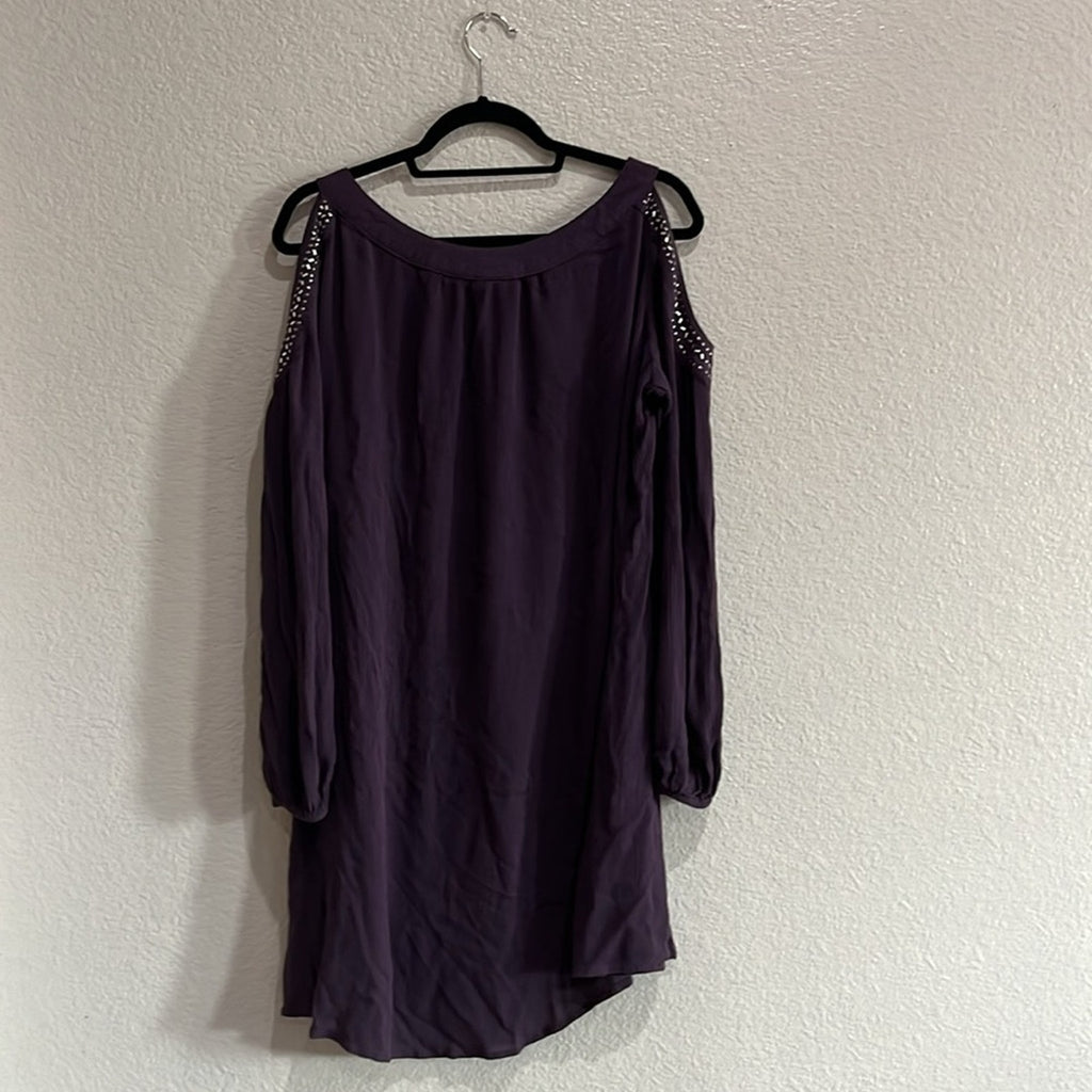 Knox Rose Dress Womens XL Purple Beaded Cold Shoulder Keyhole Neck Boho Hippie