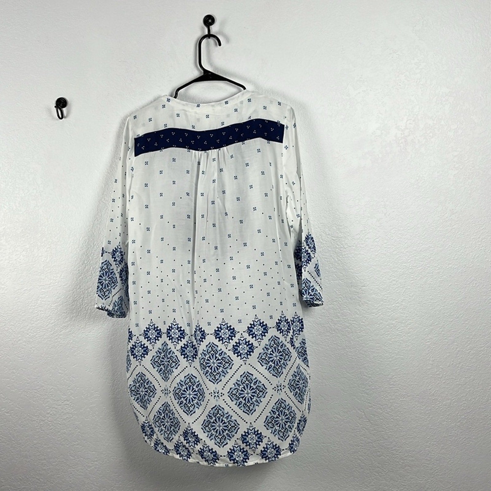 H&M L.O.G.G. Dress Tunic Prairie Boho Smock Women’s Size 12 Blue White Sheer