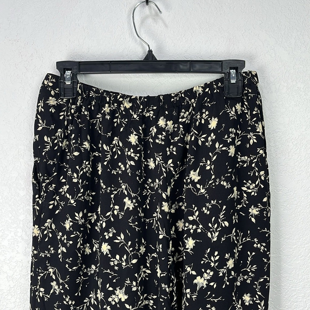 Vintage Street Wear Carole Little Wide Leg Pants Womens 10 Black Floral Print