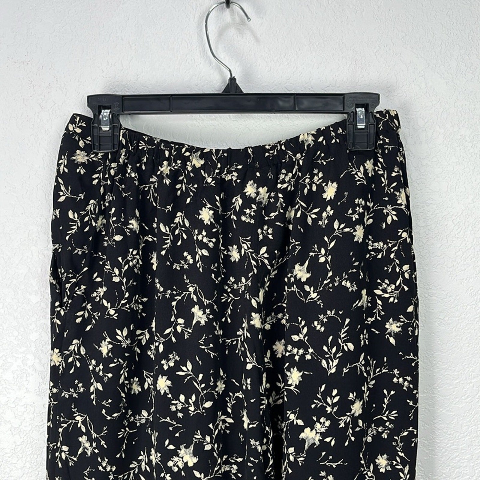 Vintage Street Wear Carole Little Wide Leg Pants Womens 10 Black Floral Print