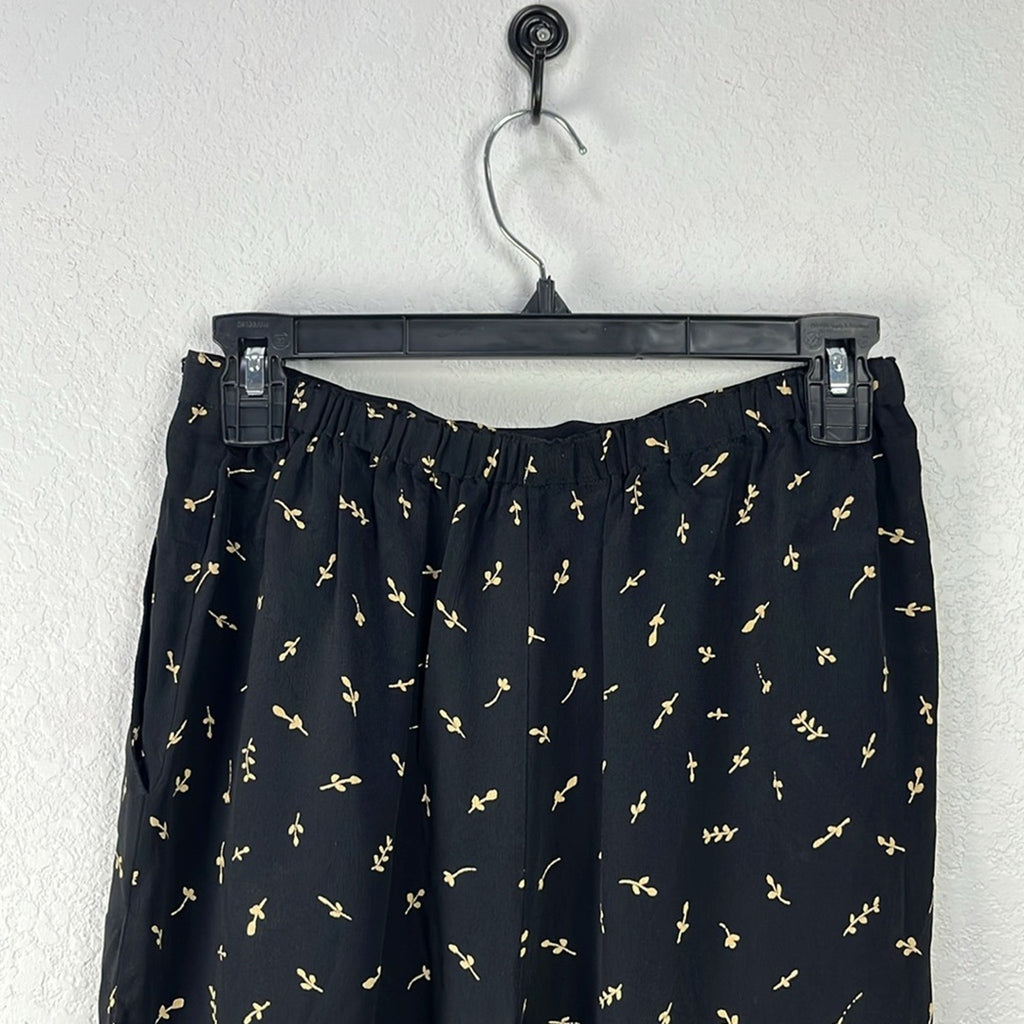 Vintage Carole Little Women’s Black Tan Floral Pants Wide Leg Sz 8 Pockets Boho