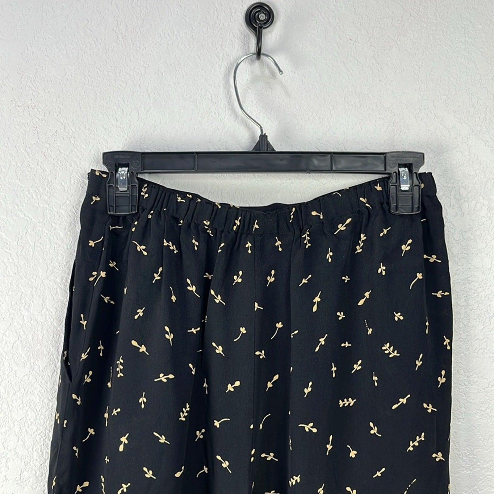 Vintage Carole Little Women’s Black Tan Floral Pants Wide Leg Sz 8 Pockets Boho