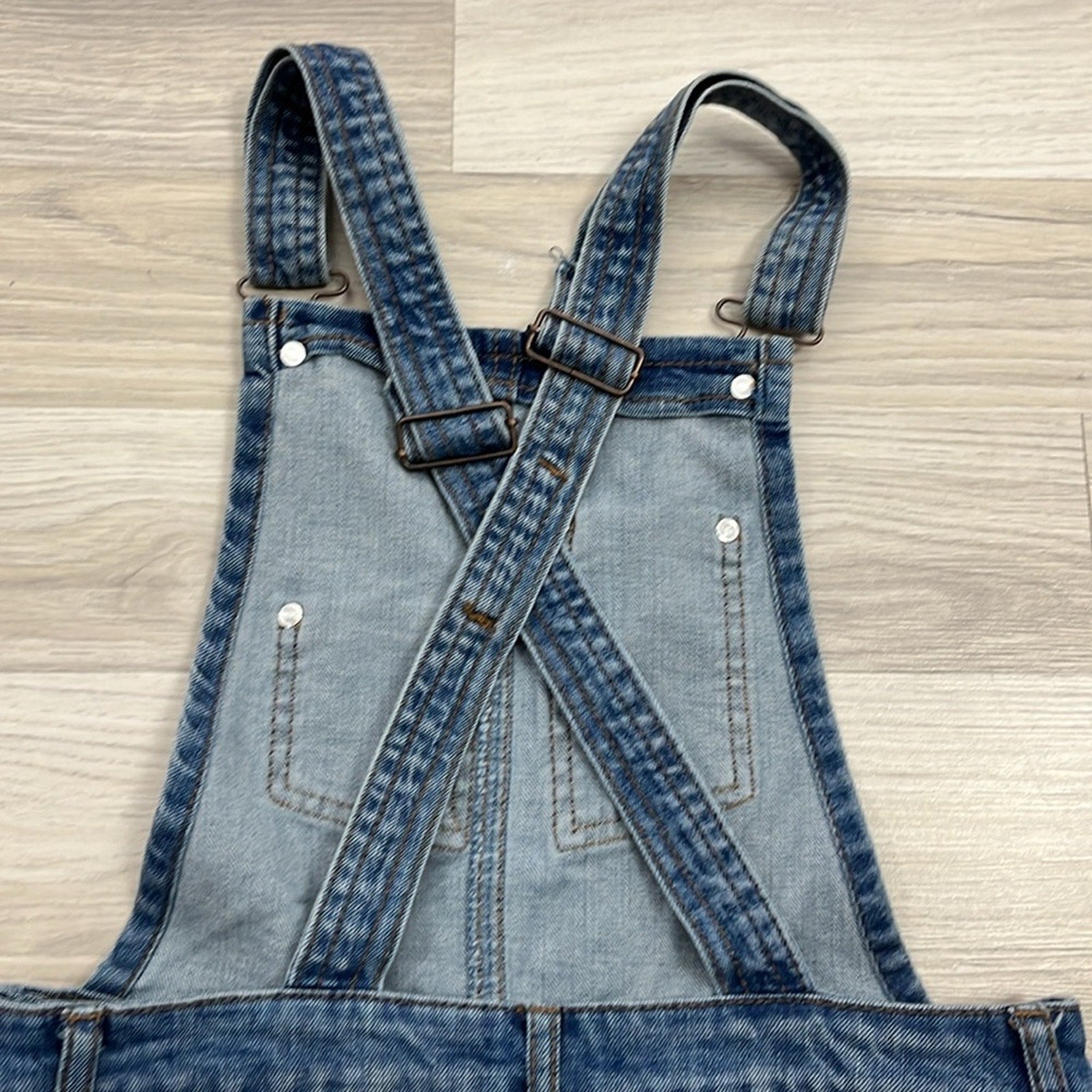 Refuge Blue Denim Overall Mini Skirt Fringe Hem Street Wear Cotton Blend Sz S