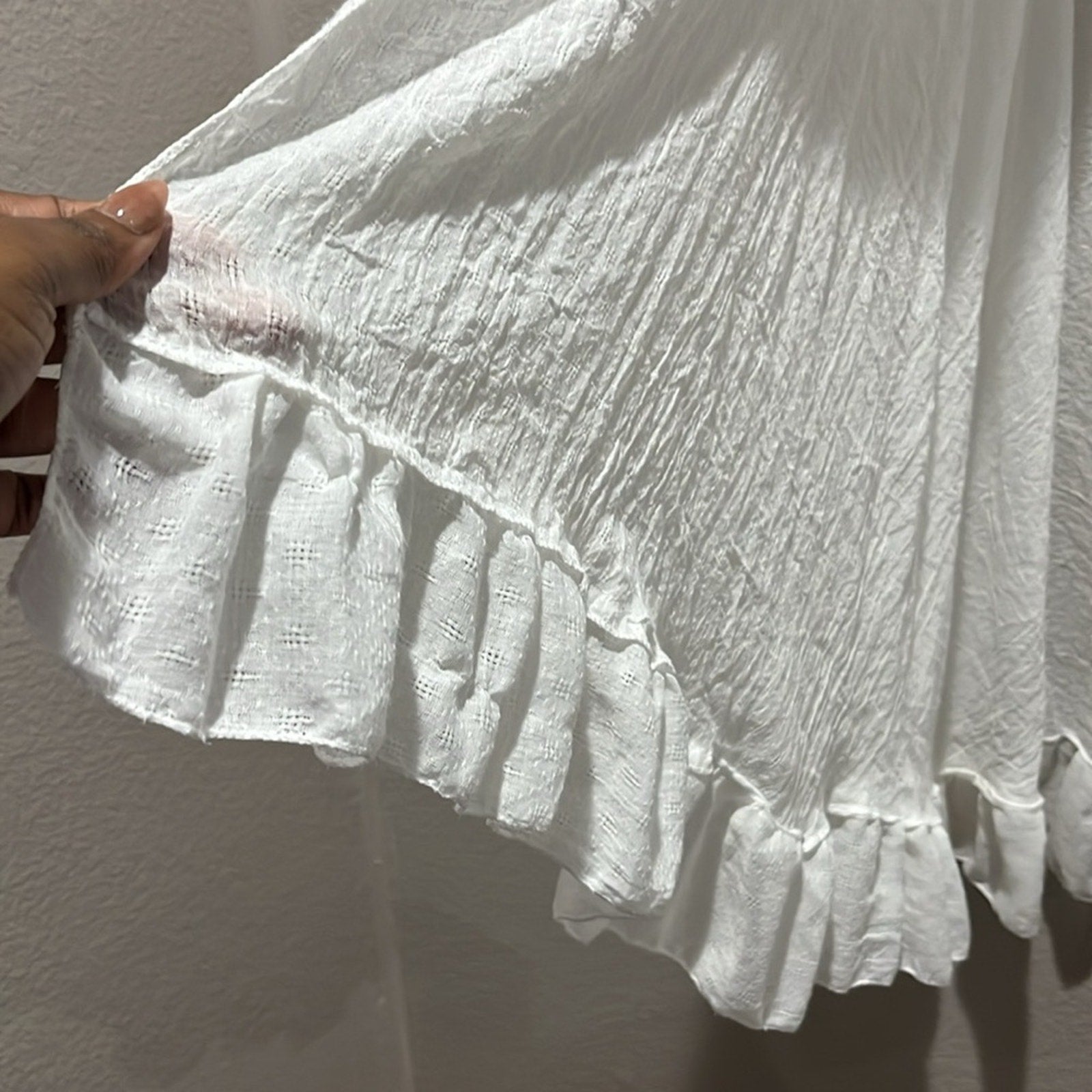 White Long Vest Layering Piece One Size Long Ruffle Hemline Sleeveless Coverup