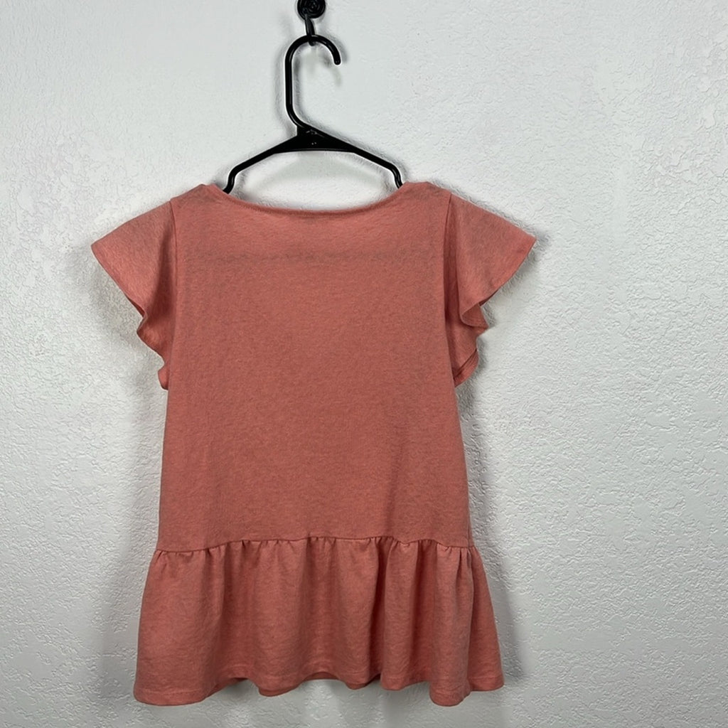 LOFT Women’s Pink Flutter Sleeve Peplum Blouse V Neck Flowy Vacay Wear Sz XXSP