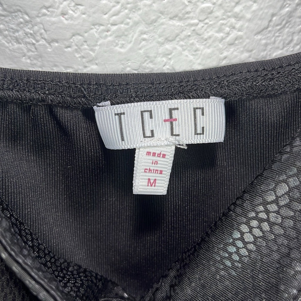 TCEC Women’s Sleeveless Structure Bodysuit  Black Night out Street wear Sz M