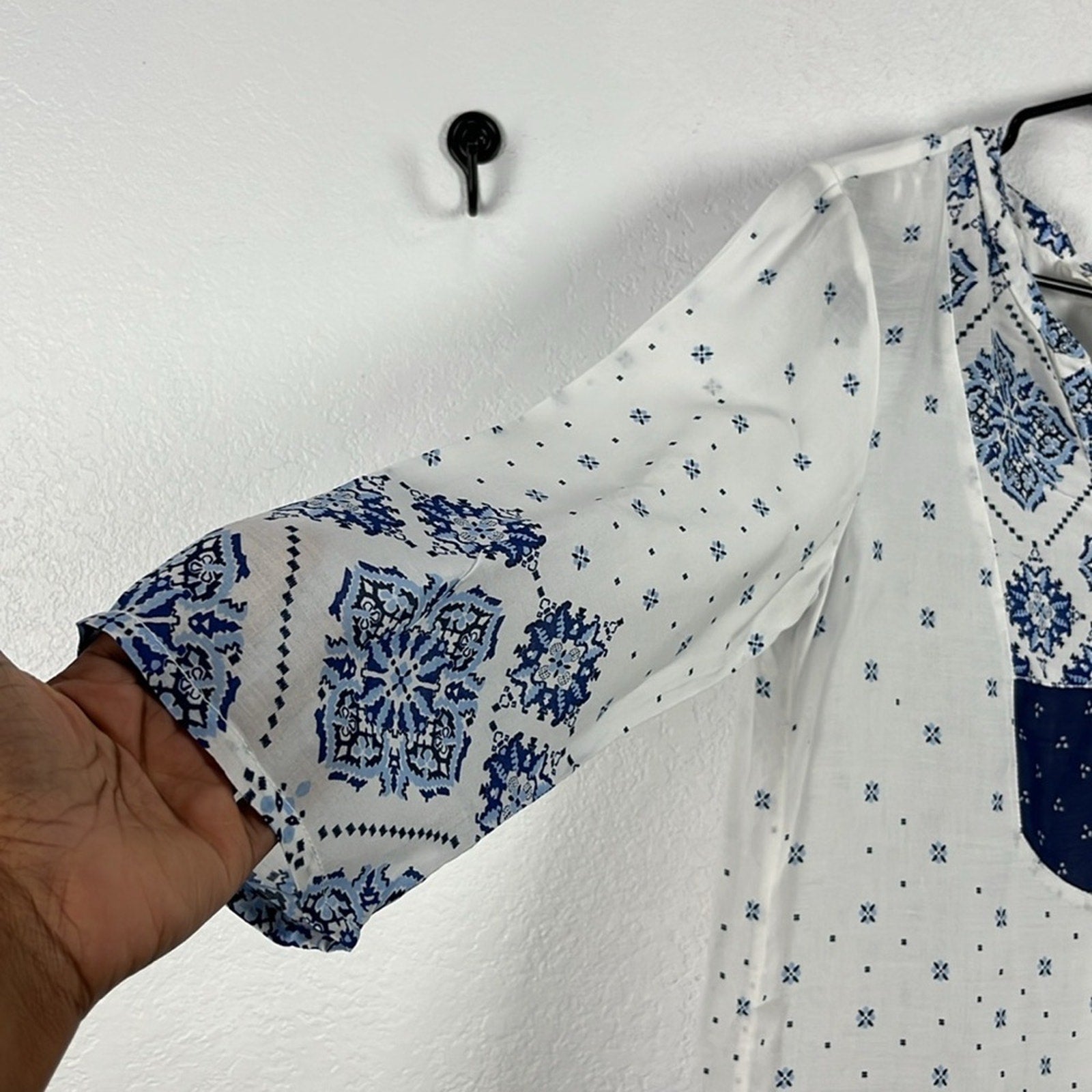 H&M L.O.G.G. Dress Tunic Prairie Boho Smock Women’s Size 12 Blue White Sheer
