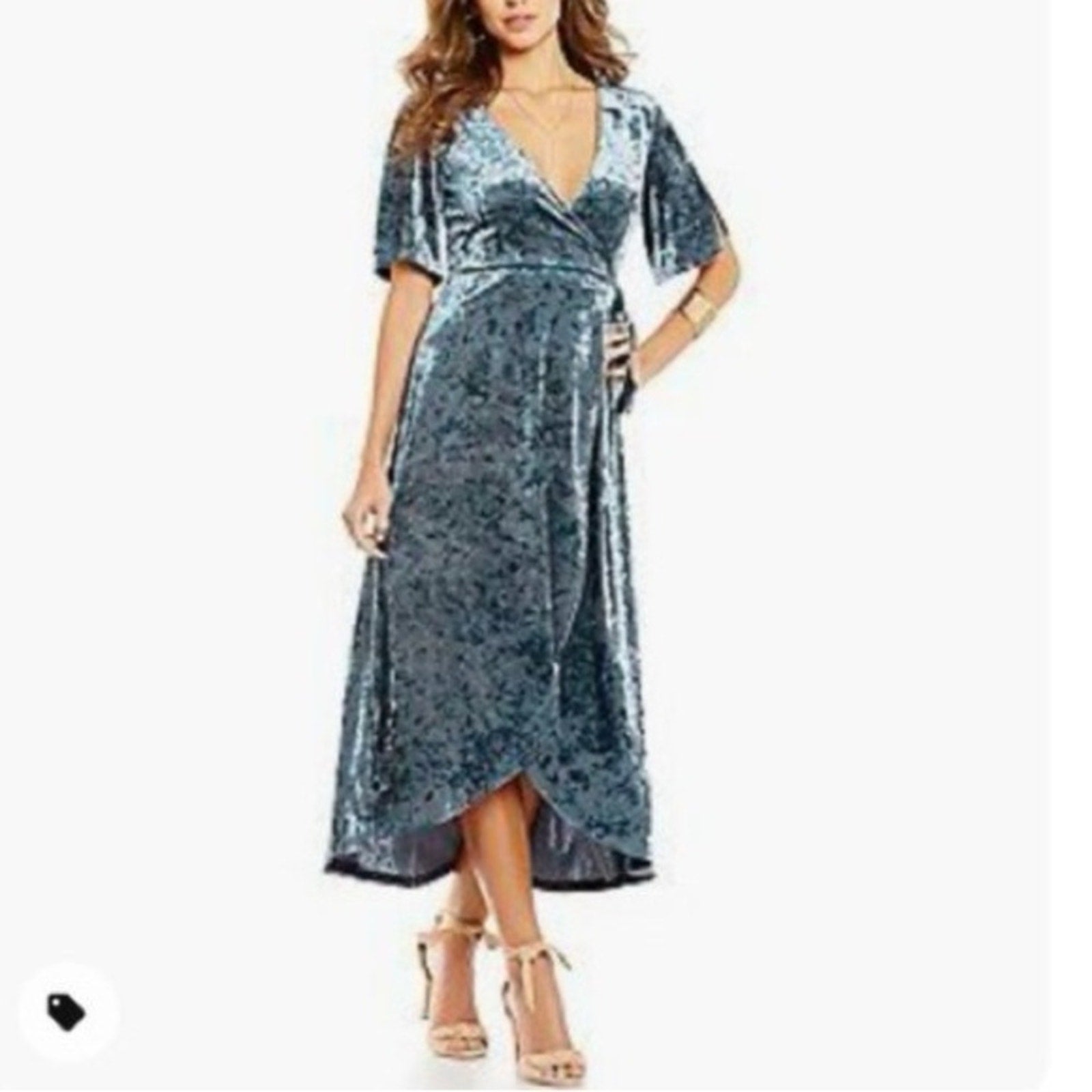 Gianni Bini Blue V-Neck Sheath Midi Dress Sz XS Velvet Platinum Marche Dress NWT
