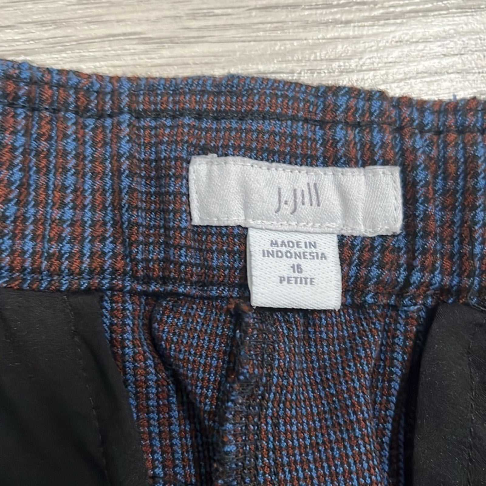 J Jill Ankle Pants Womens 15P Blue Red Plaid Elastic Waist Career Office Wear