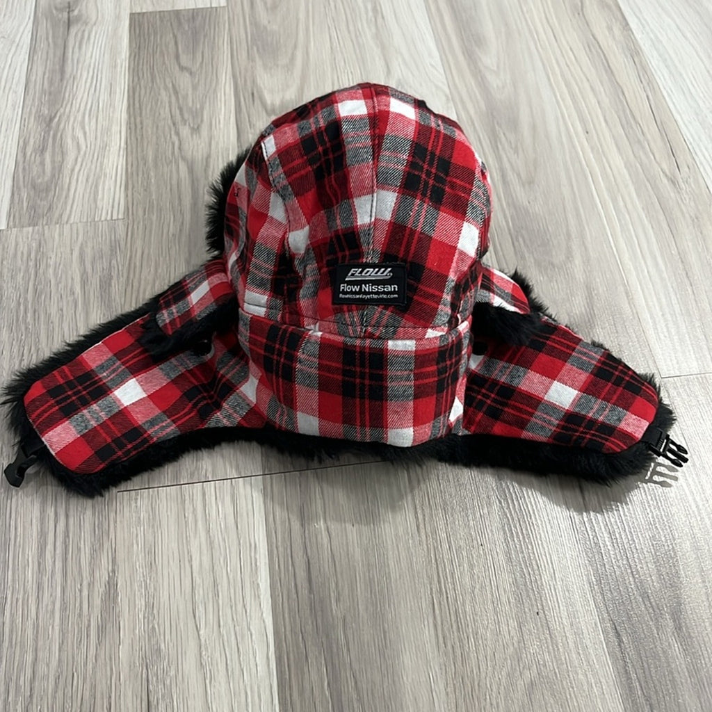 Flow Nissan Trapper Hat Winter Men Women Hat Faux Fur Ear Flap Red Plaid OSFM